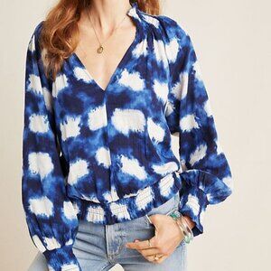 Anthropologie | Porridge Clothing Ines Peasant Blouse Blue and White Shibori M